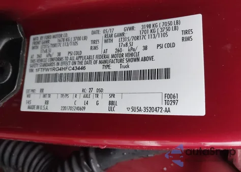 2017 Ford F-150 Raptor z USA, uszkodzony, nr VIN 1FTFW1RG4HFC43446